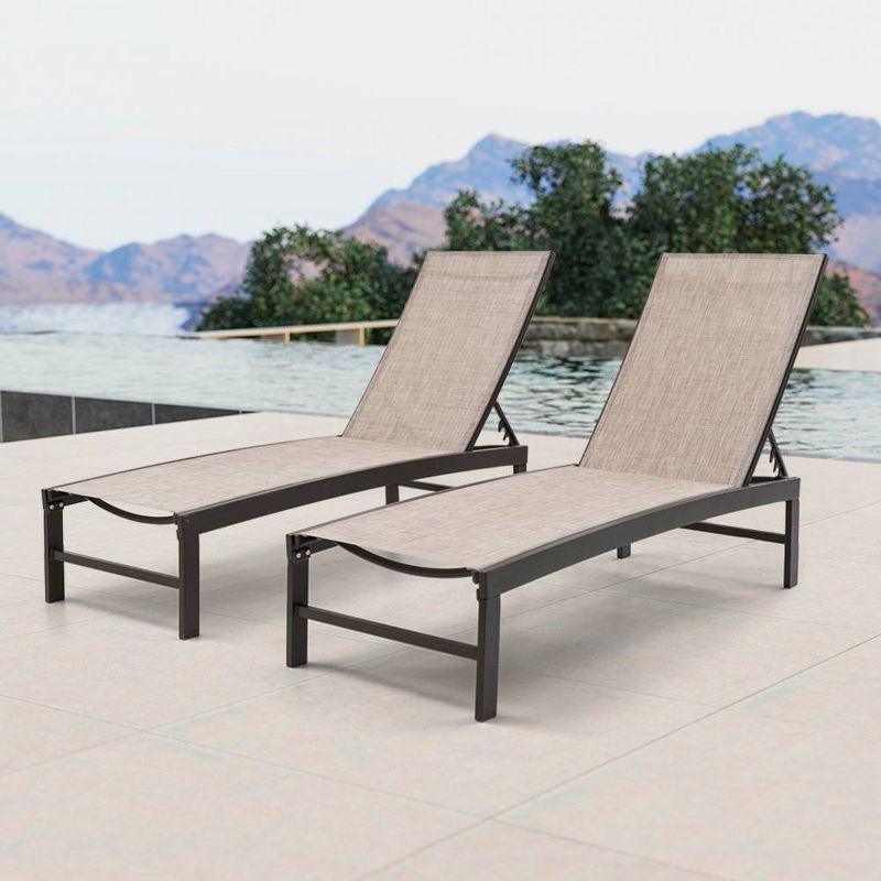 2pc Outdoor Adjustable Aluminum Chaise Lounge Chairs - Beige - Crestlive Products