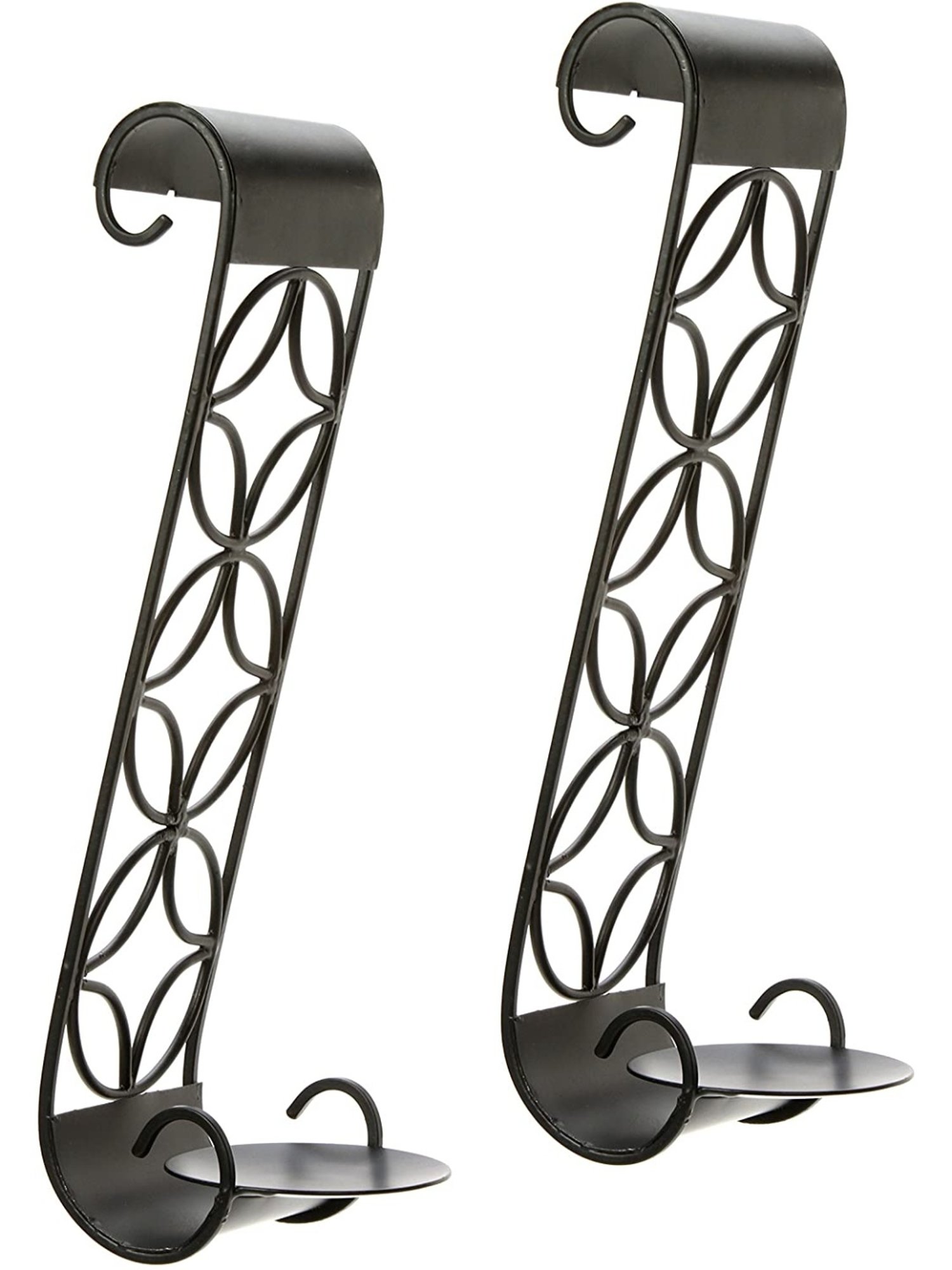 HOSLEY Black Iron Wall Hanging Tealight Candle Holder with Pillar Candles - Set of 2