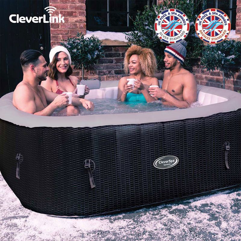 CleverSpa 8120 Corona 73 x 73 x 26 Inch 250 Gallon 6 Person Square Portable Inflatable Hot Tub Outdoor Spa Set with Filter & Cover
