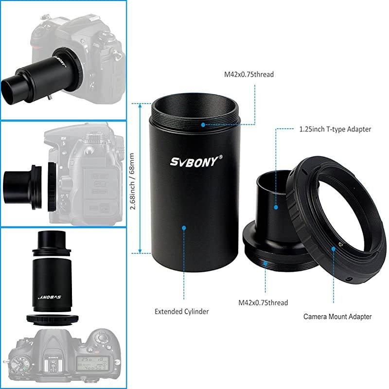 125 inches CA1 Extension Tube M42 Thread T Mount Adapter and T2 Ring Compatible for Nikon DSLR Camera Photography and Telescope Eyepiece