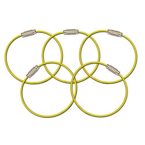 MantaRing - Cable Key Ring with Screw Lock - Strong, Flexible, Waterproof. One Ring for Keys and So Much More (5 Pack) (Yellow)