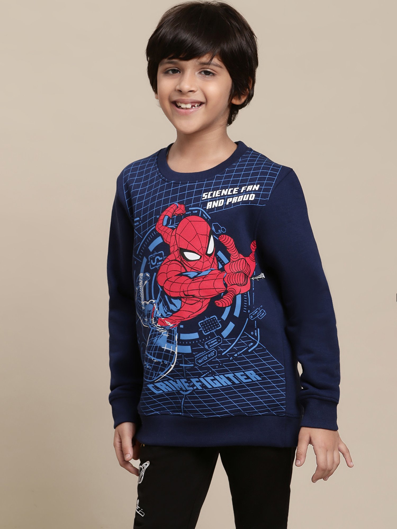 Kidsville Spiderman Printed Navy Sweatshirt For Boys