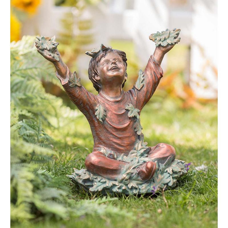 Wind & Weather Autumn Girl in Leaves Garden Statue
