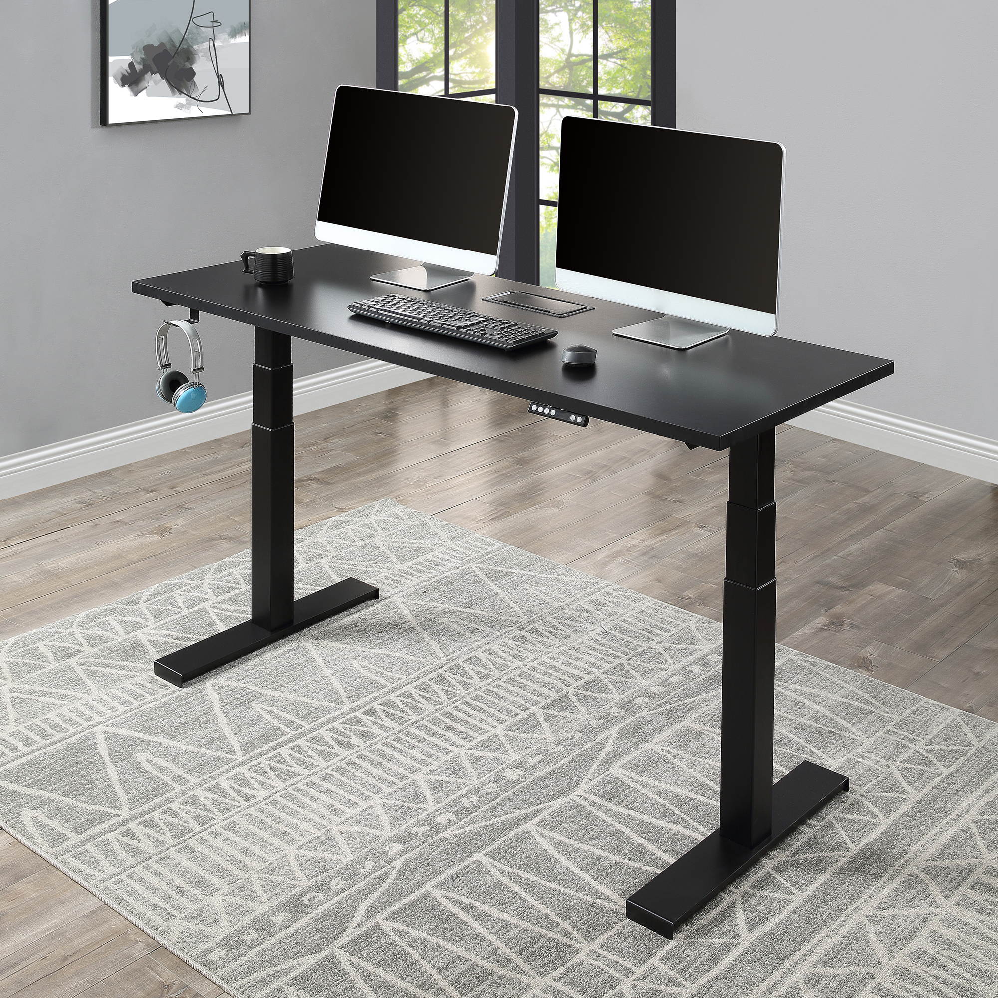 59" Home Office Height Adjustable Electric Standing Desk Modern Design Computer Table for Healthy Working Black