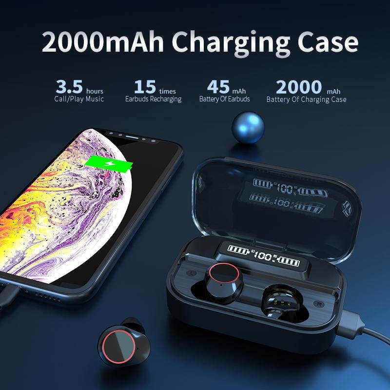 Abelanja TWS Bluetooth 5.0 Earphones Wireless Head phones 2000mAh 9D HIFI Touch Control Earbuds Sports Waterproof Headset