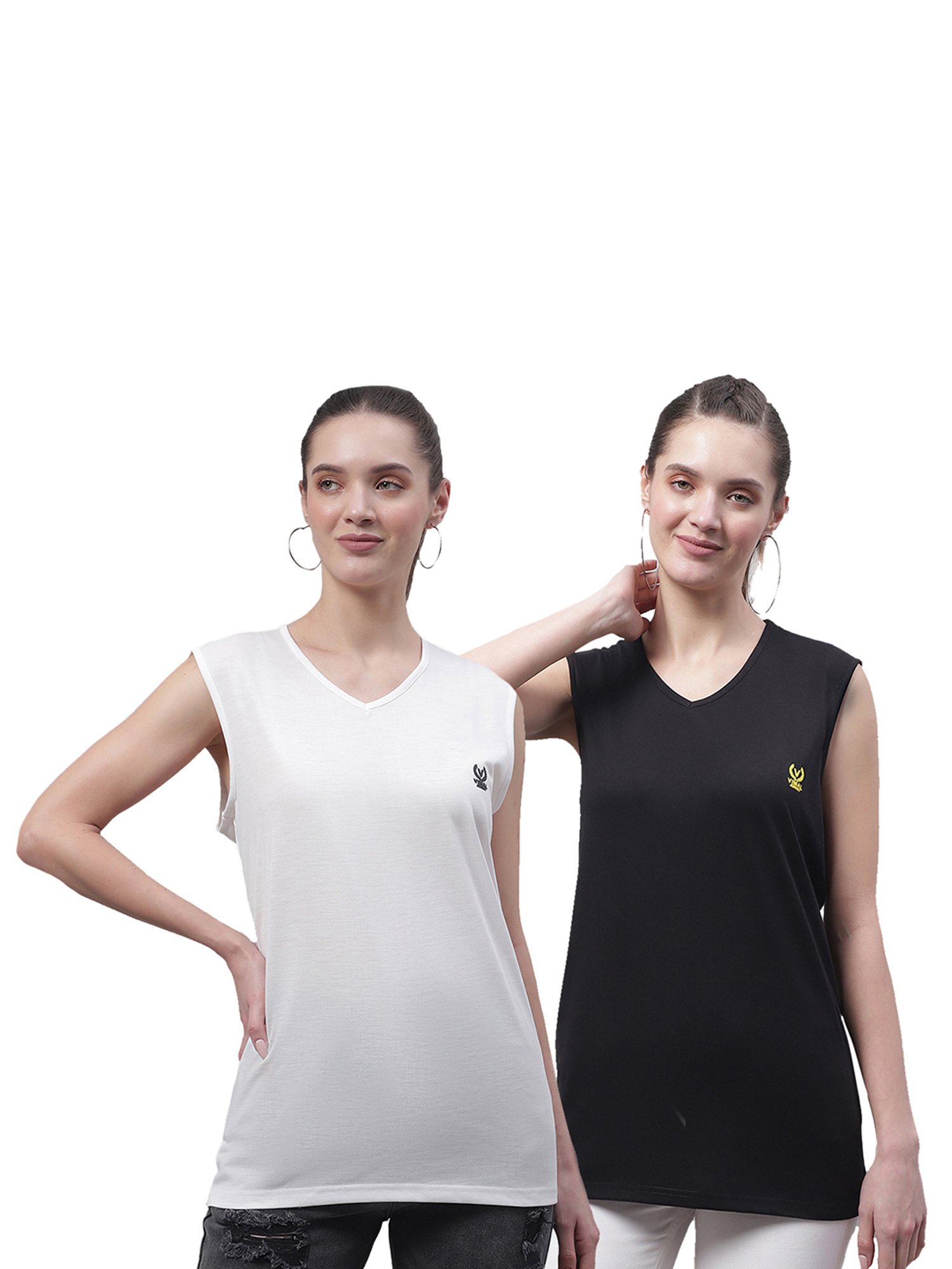 Vimal Jonney White & Black Cotton Logo Print T-Shirt (Pack Of 2)