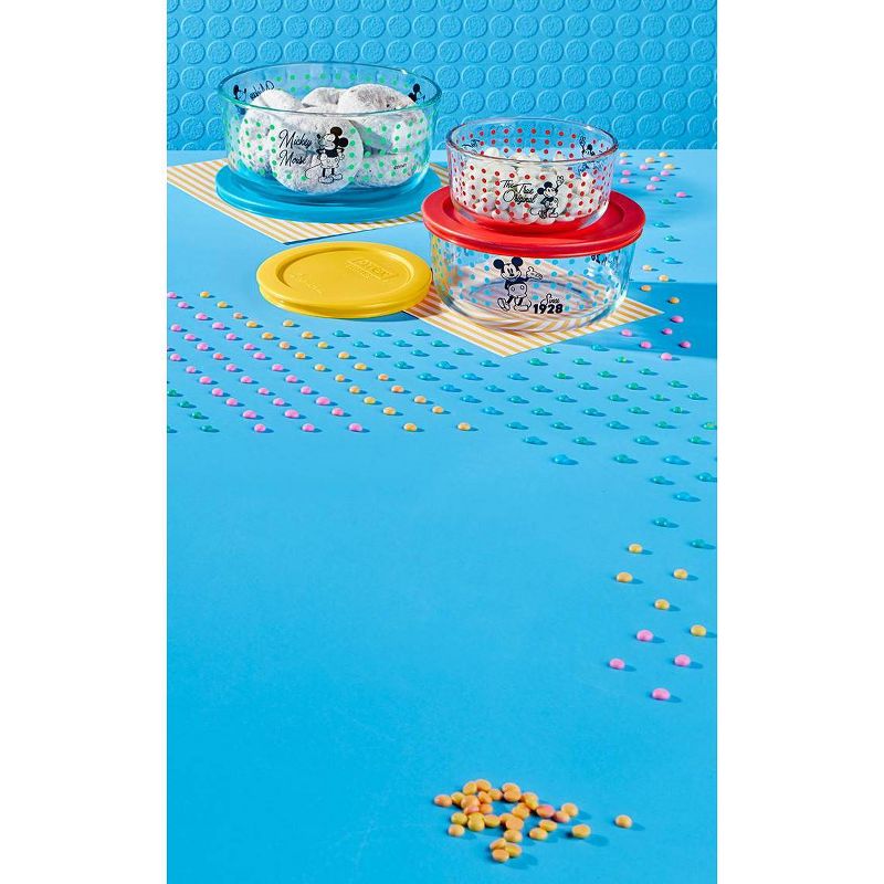Pyrex 6pc Round Decorated Glass Food Storage Set - Mickey Mouse The True Original