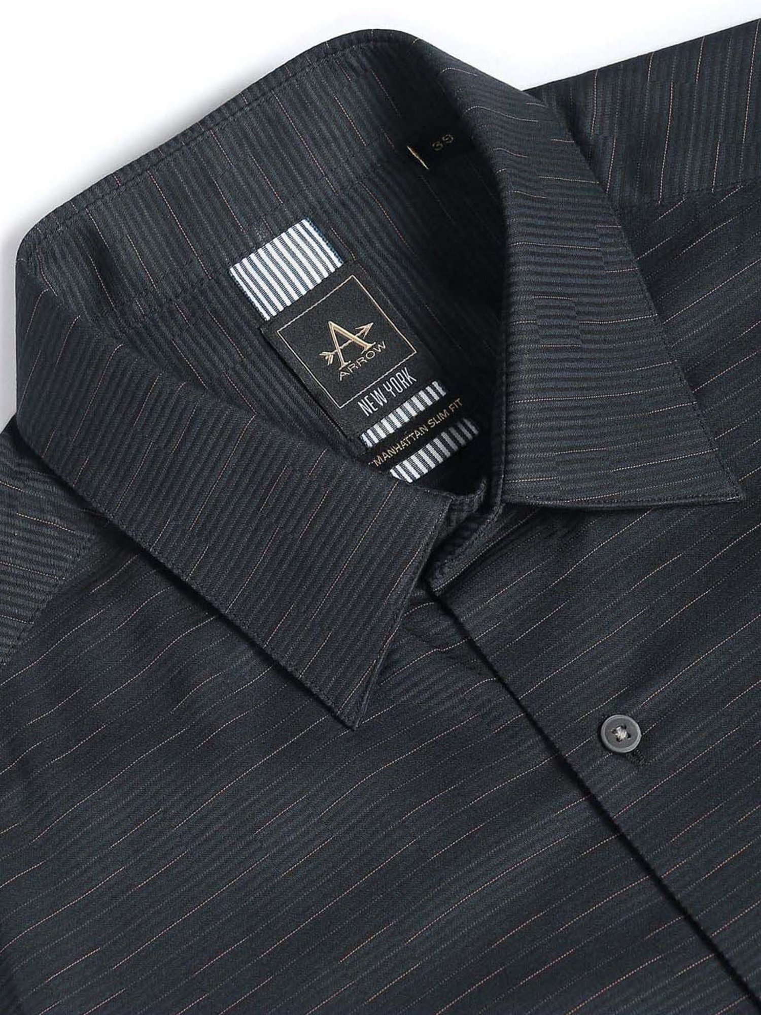 Arrow New York Black Cotton Slim Fit Self Pattern Shirt