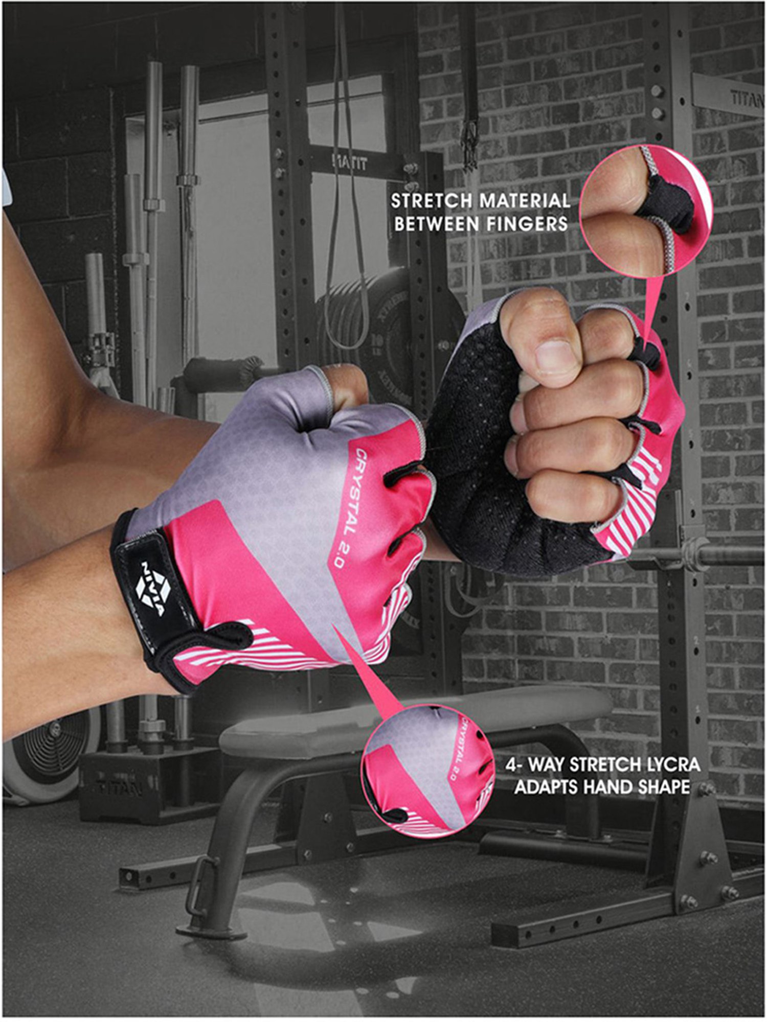Nivia Crystal 2.0 Gym Glove (Pink) Size - L1