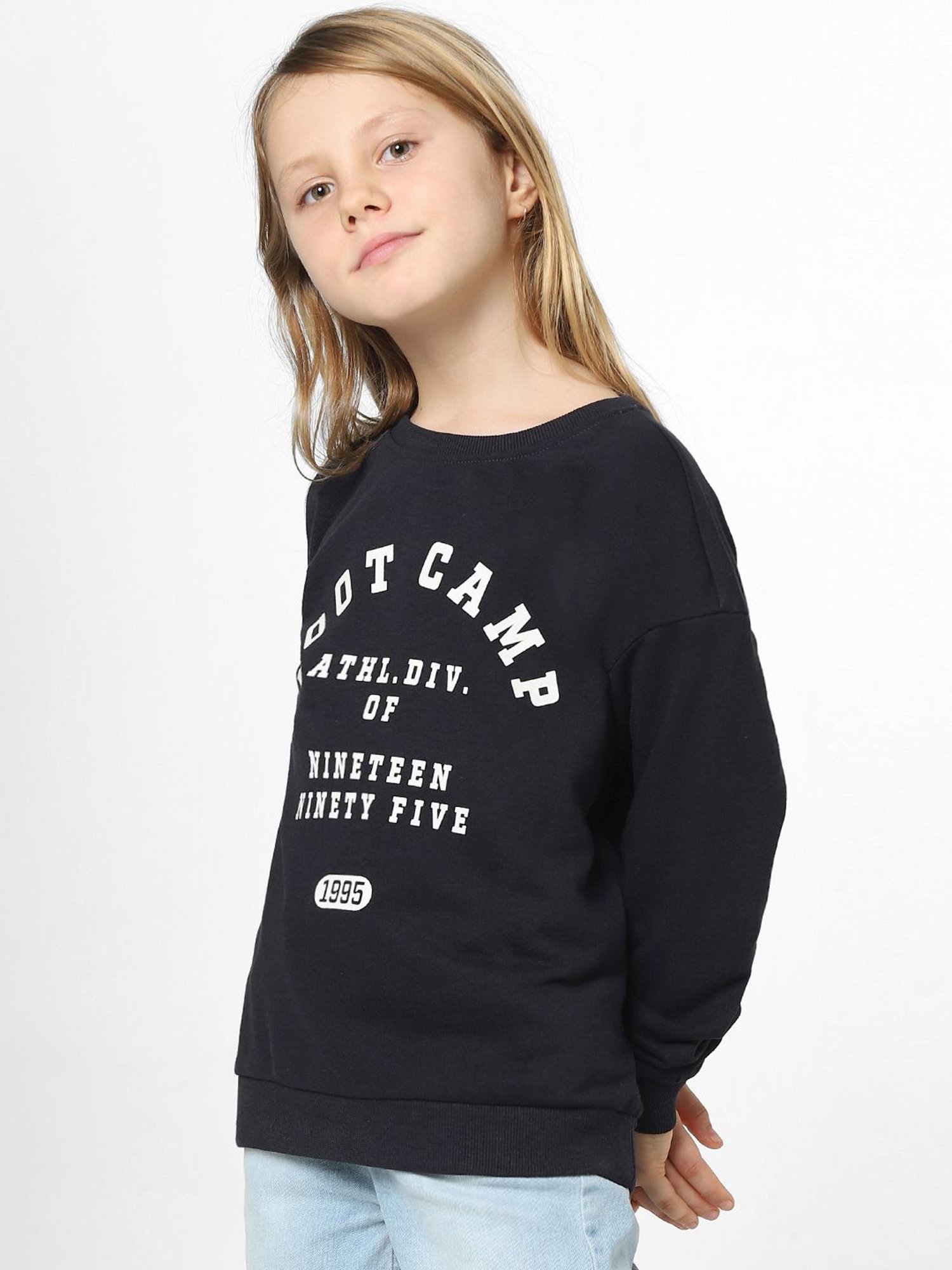 KIDS ONLY Midnight Black Printed Full Sleeves Sweatshirt