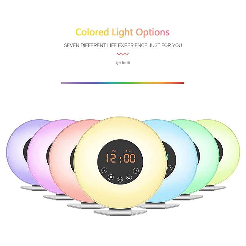 Alarm Clock Wake 6 Nature Sounds FM Radio Color Light Bedside Sunrise SimulatorTouch Control for Heavy SleepersWhite