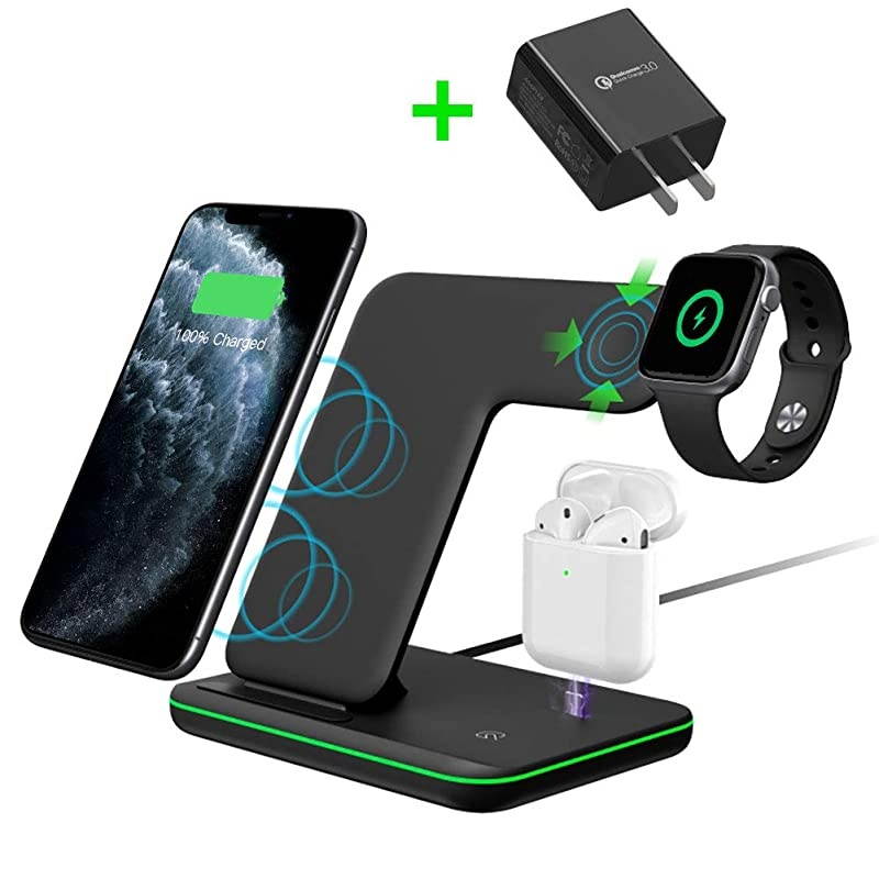 Wireless Charger True 3 in 1 for Apple iPhoneiWatchAirpods QiCertified Charging Station for iPhone 1211ProMaxXSMaxXRXSX iWatch 6SE5432 Airpods Pro21 Z5Black