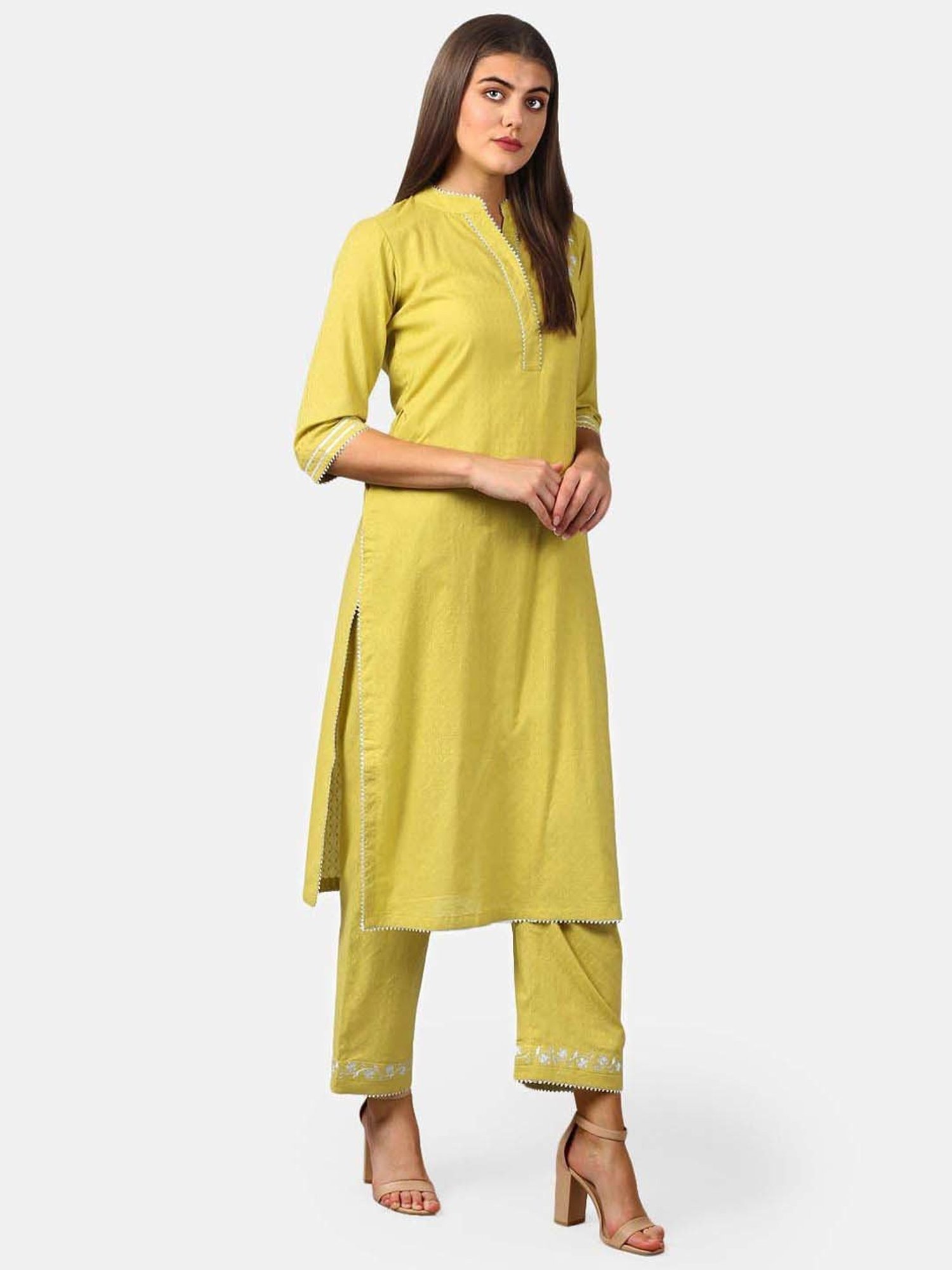 DART STUDIO Green Cotton Embroidered Straight Kurta