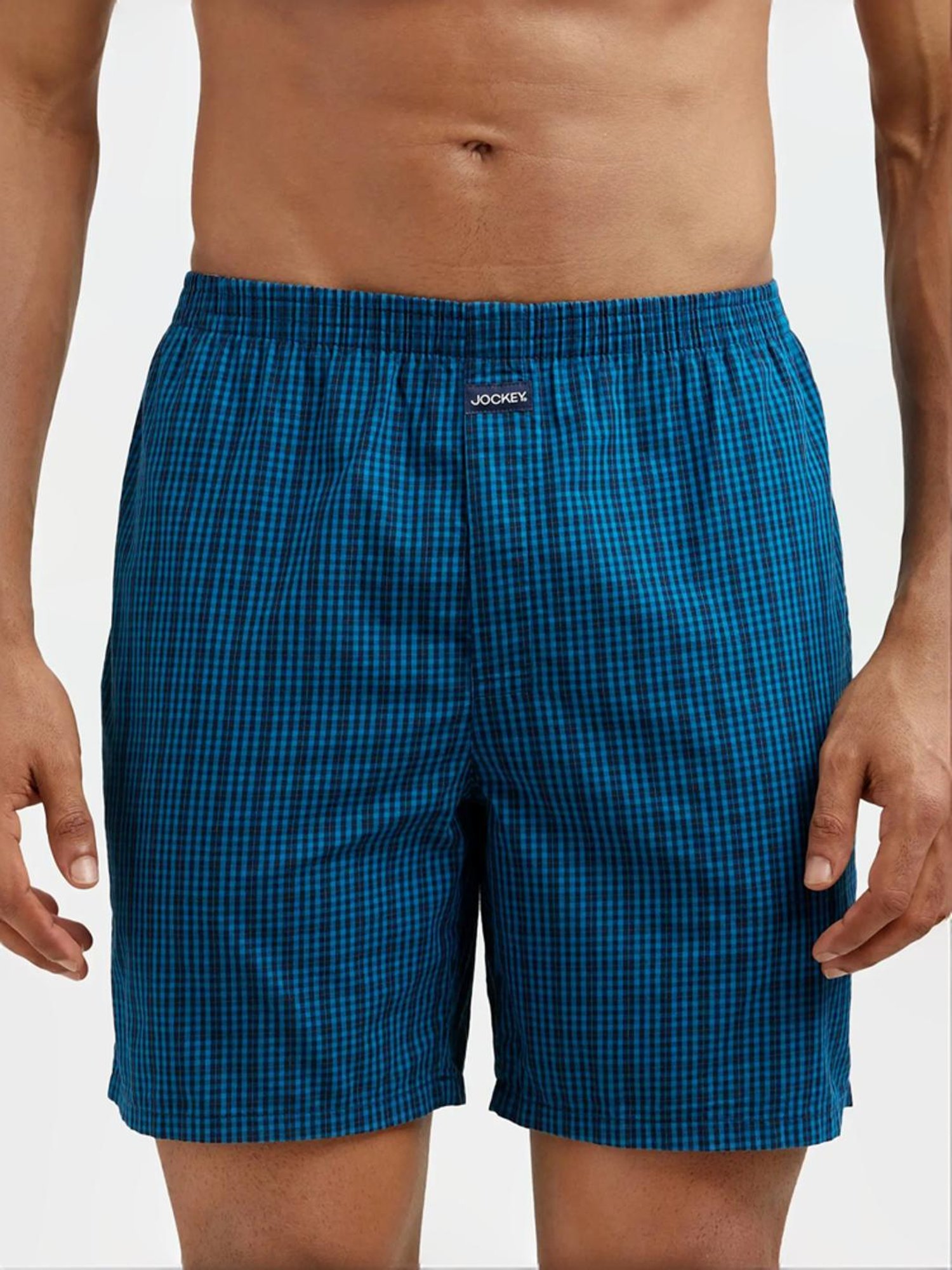 Jockey Blue & Black Regular Fit Check Boxer Shorts - Pack of 2