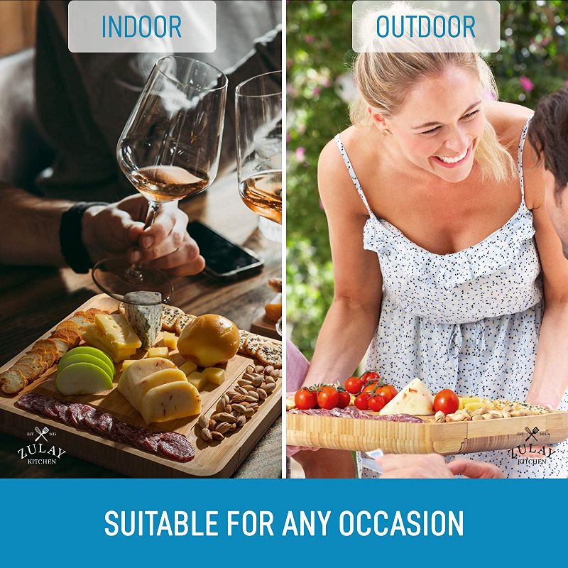 Zulay Kitchen Cheese Board and Knife Set (Bamboo)