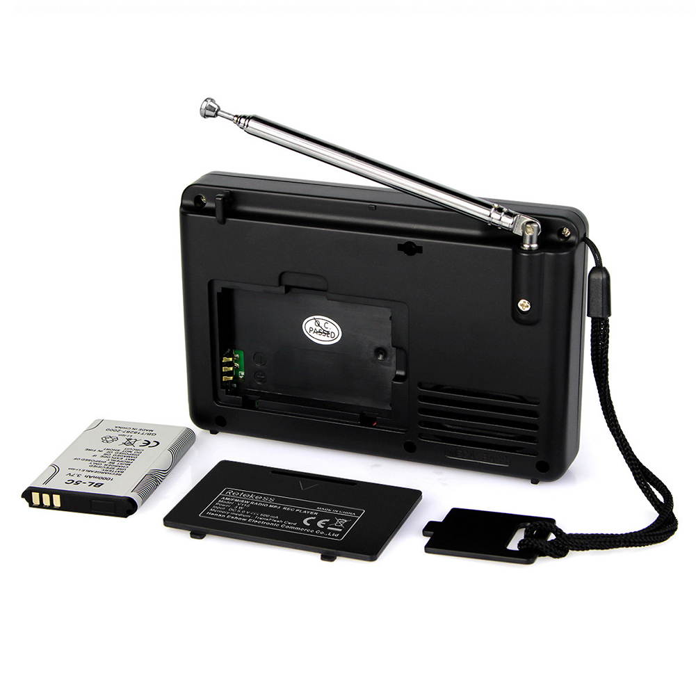 V-115 Portable AM FM Radio with Shortwave Radio MP3 Player Digital Recorder Sensitive Full Band Sleep Timer Support TF Card Sleep Timer and Rechargeable Battery (Black)