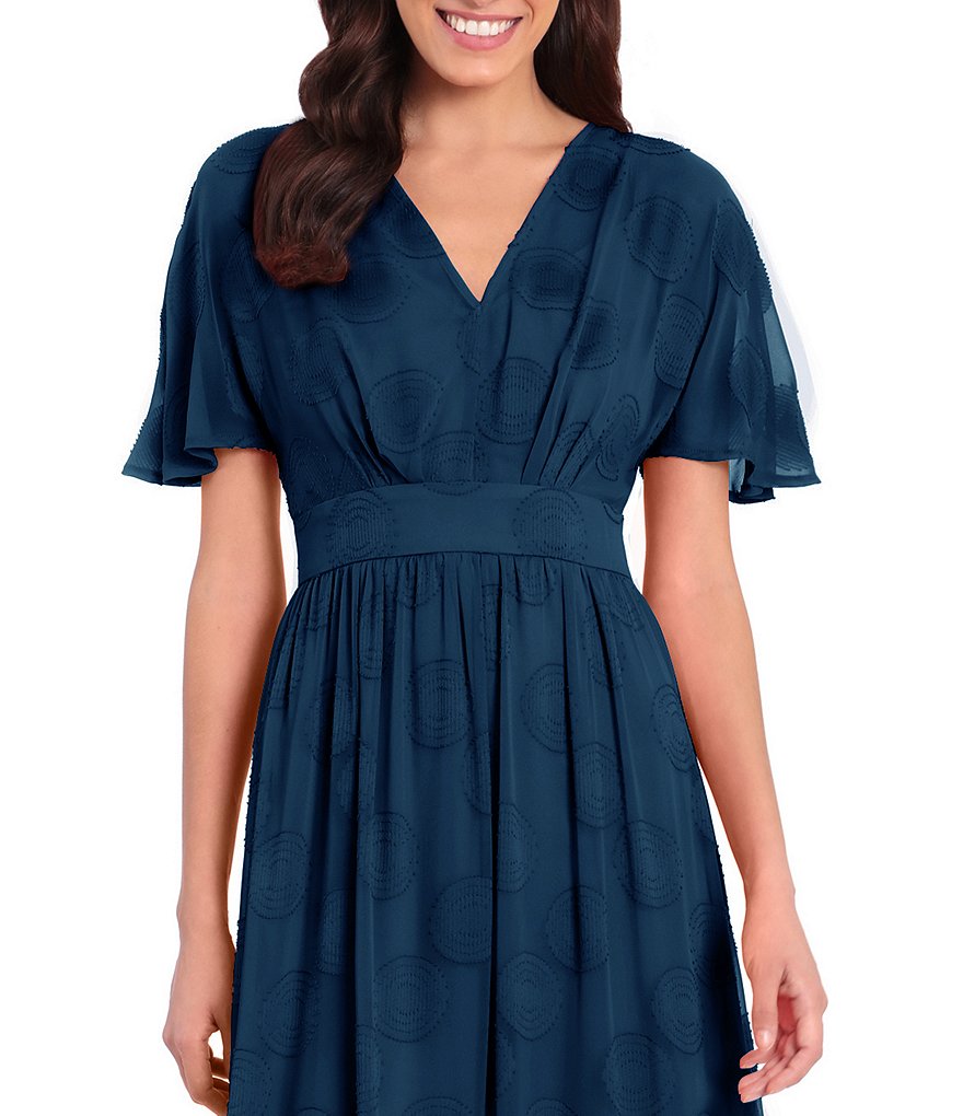 Jkara Petite Size V-Neck 3/4 Sleeve Beaded Bodice Gown