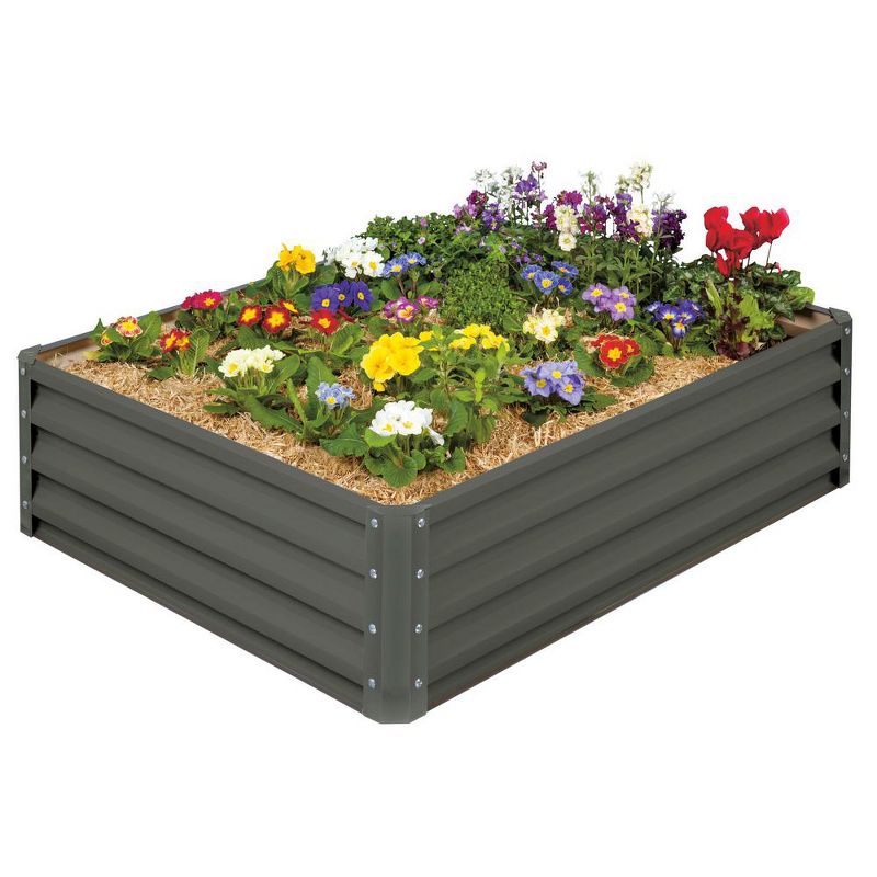 Stratco Raised Galvanized Steel Metal Outdoor Rectangular Garden Vegetable Bed Planter Box w/ 11 Cubic Feet Capacity, 47 x 35 x 12 Inches, Slate Gray