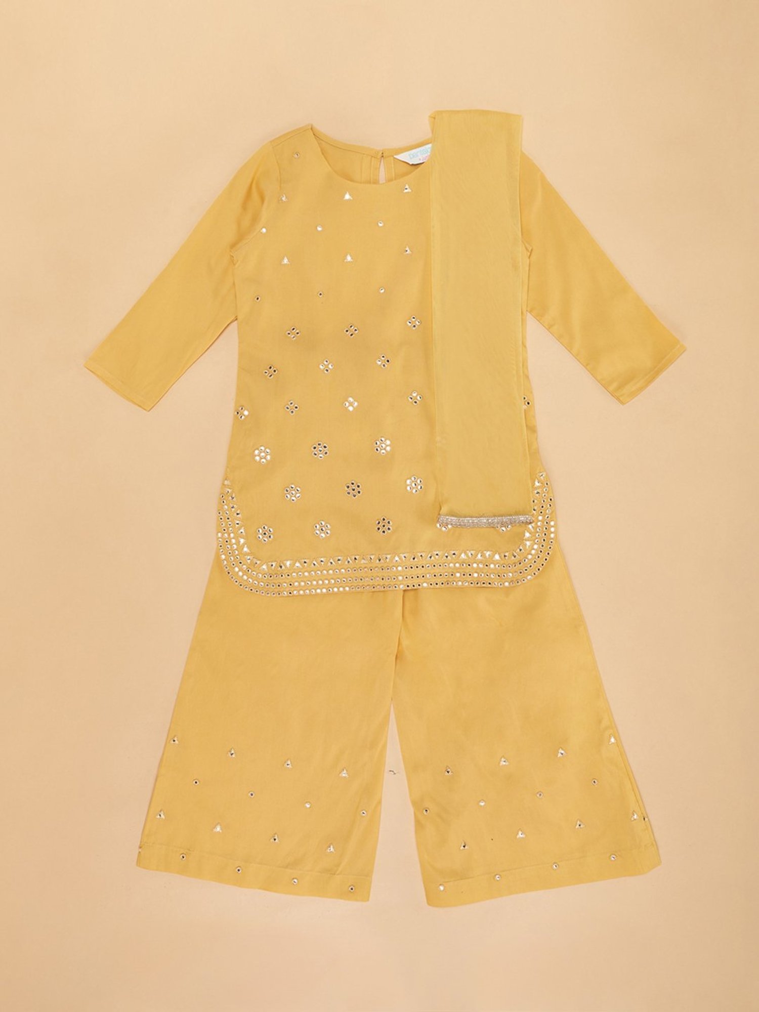 Akkriti by Pantaloons Kids Yellow Embellished Kurta, Pyjamas with Dupatta