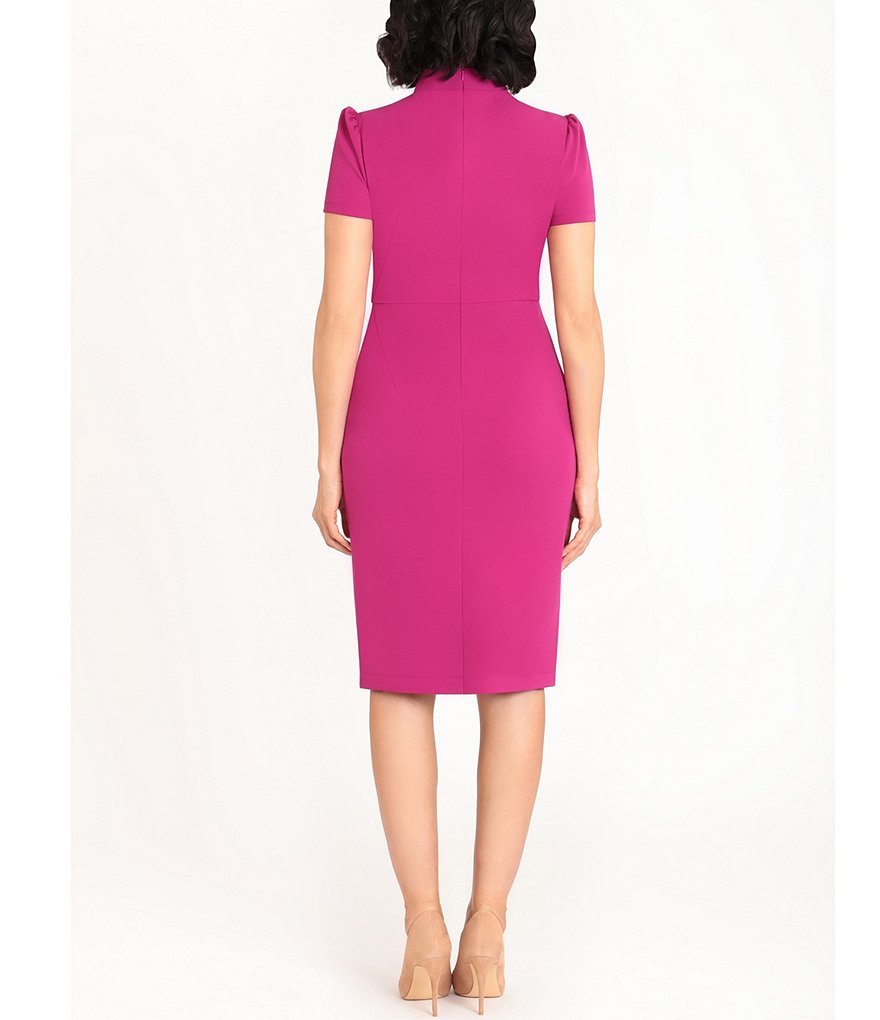 Maggy London Petite Size Tie Neck Puff Sleeve Stretch Crepe Sheath Dress