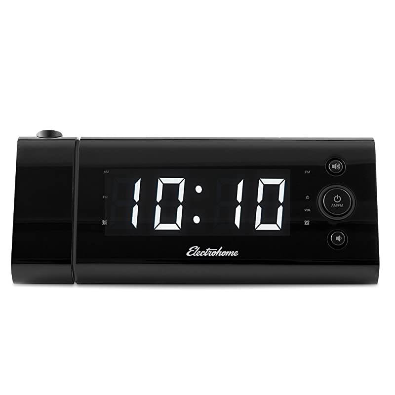 EAAC475W USB Charging Alarm Clock Radio with Time Projection Battery Backup Auto Time Set Dual Alarm 12Inch White LED Display for Smartphones Tablets