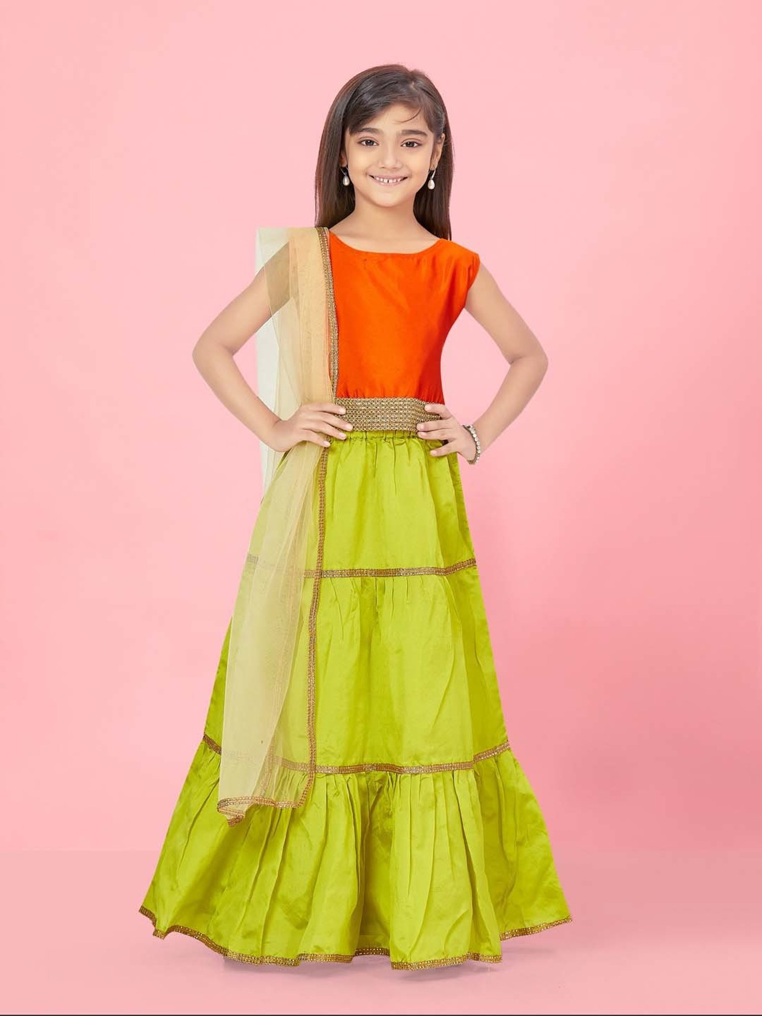 A Little Fable Kids Red & Beige Embellished Lehenga Choli