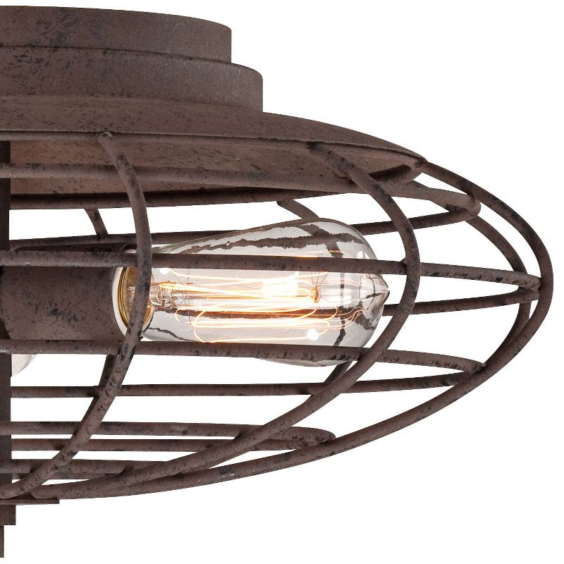 Franklin Iron Works Industrial Ceiling Light Flush Mount Fixture LED Dark Rust Caged 18 1/2" Wide 3-Light for Bedroom Kitchen