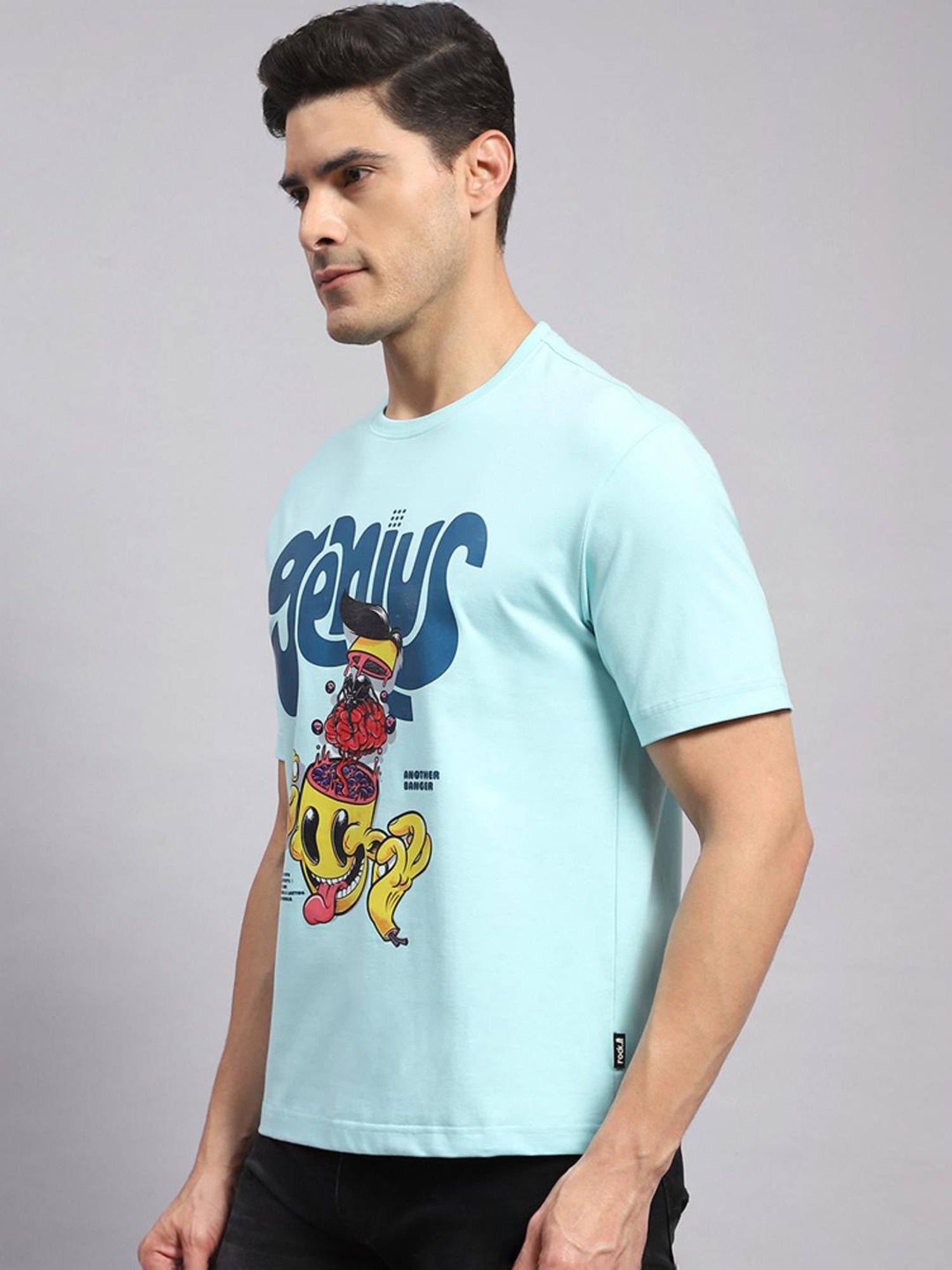 Rock.it Turquoise Blue Cotton Regular Fit Printed T-Shirt