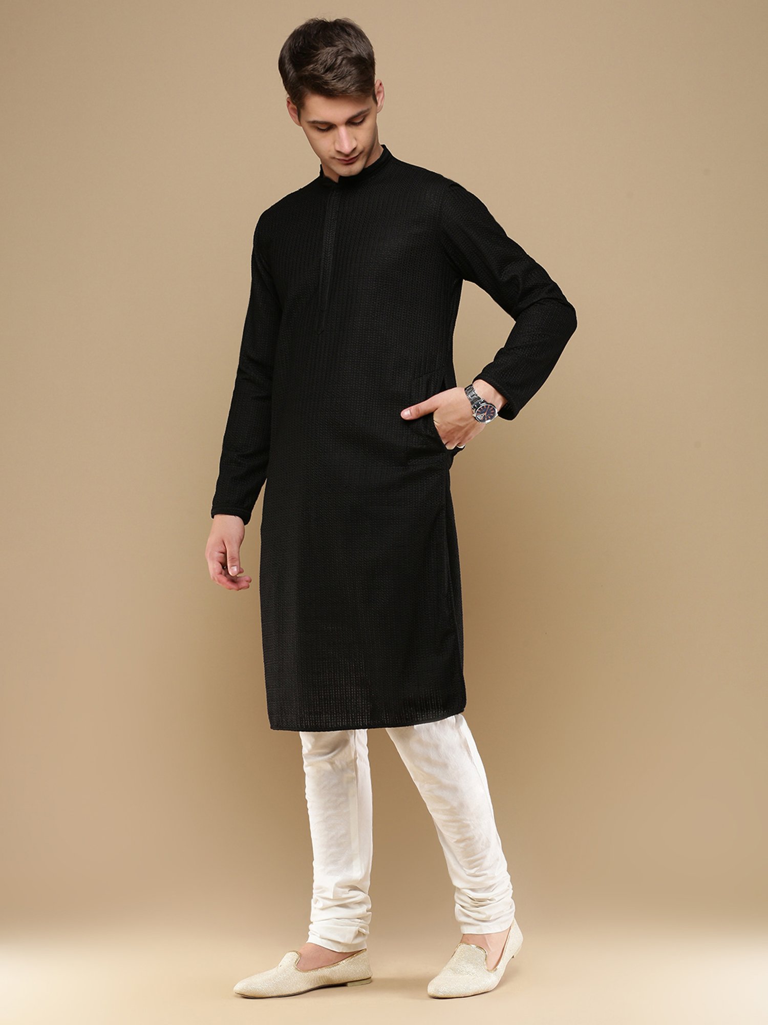 Sanwara Black & White Regular Fit Chikankari Kurta & Churidar Set