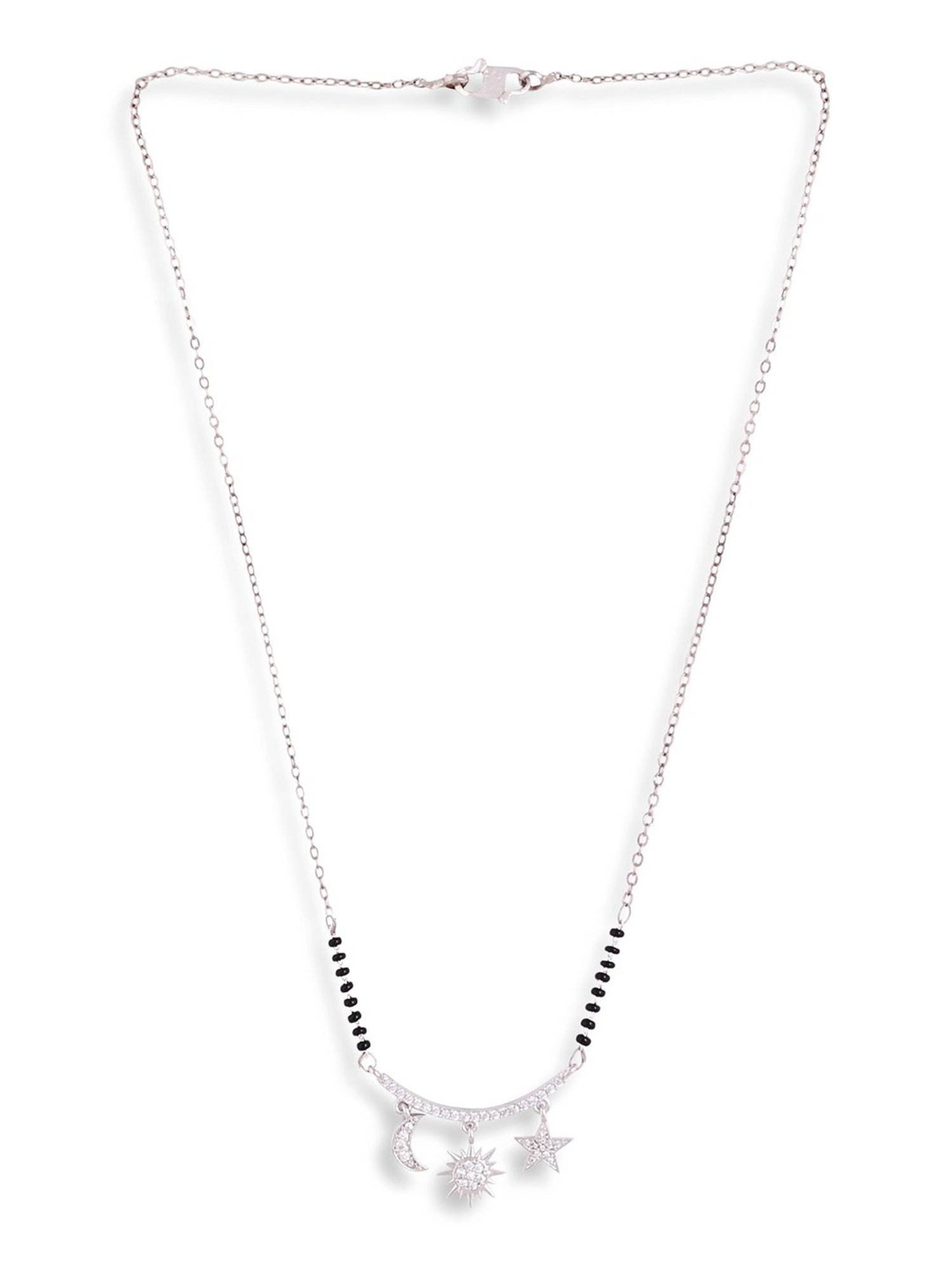 Abdesigns Silver-Plated Black Beaded American Diamond Mangalsutra