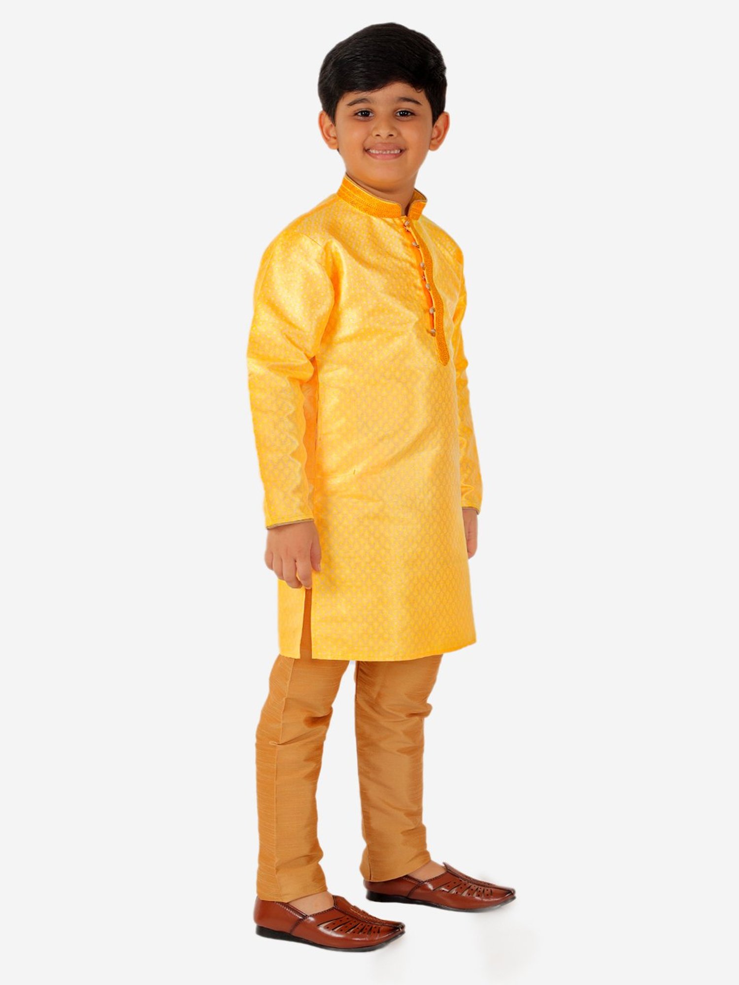 Pro-Ethic Style Developer Kids Yellow & Beige Printed Full Sleeves Kurta with Pyjamas