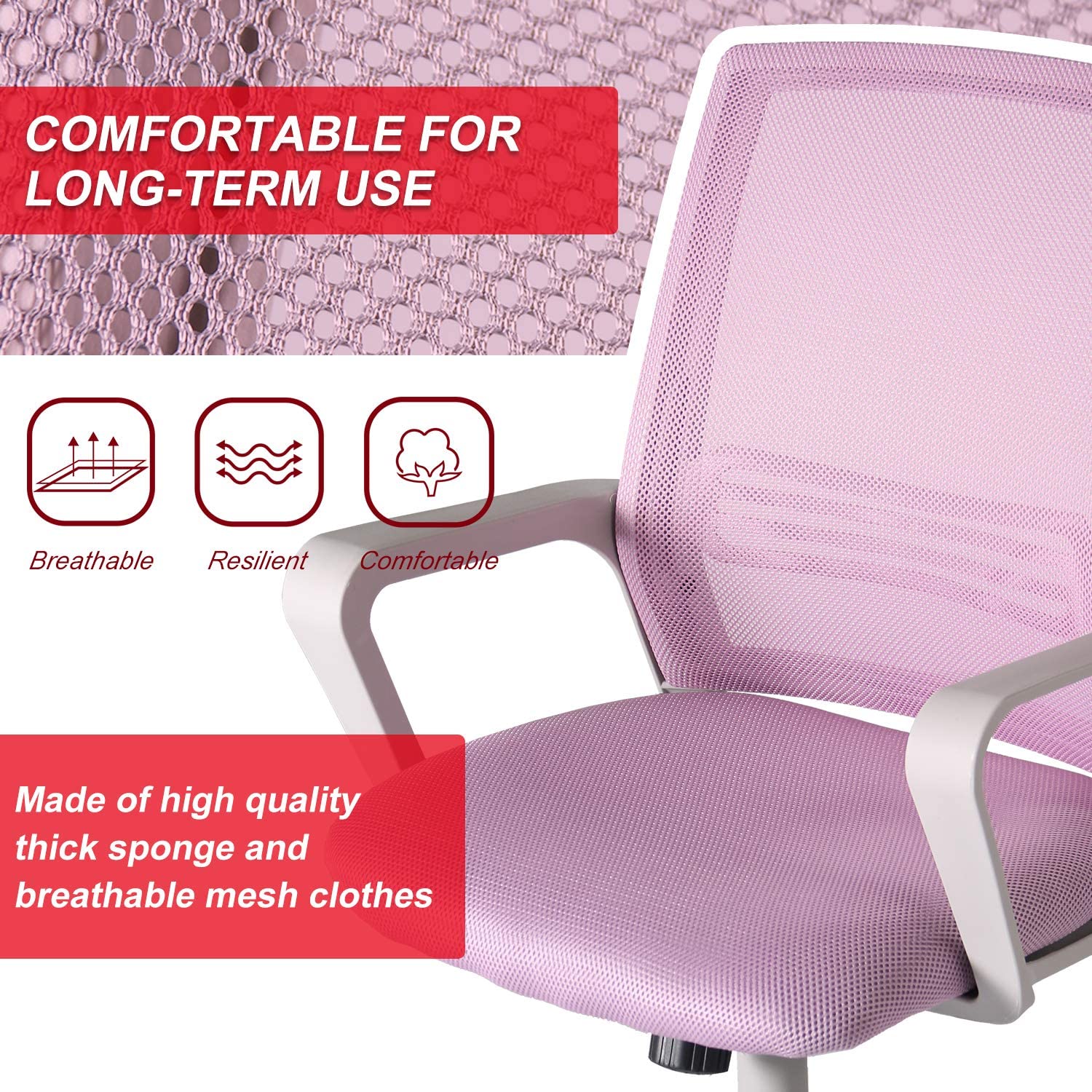 SMUGDESK Home Office Chair, Mid Back Mesh Office Computer Swivel Desk Task Chair, Ergonomic Executive Chair with Armrests