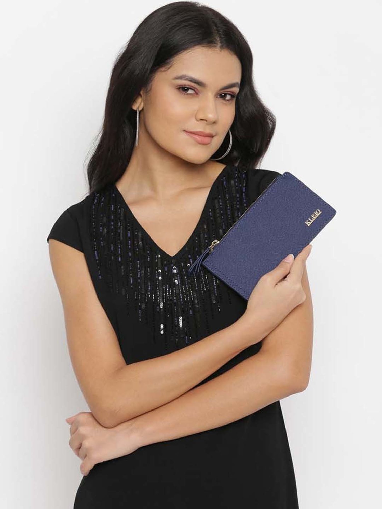 KLEIO Blue Solid Bi-Fold Wallet for Women