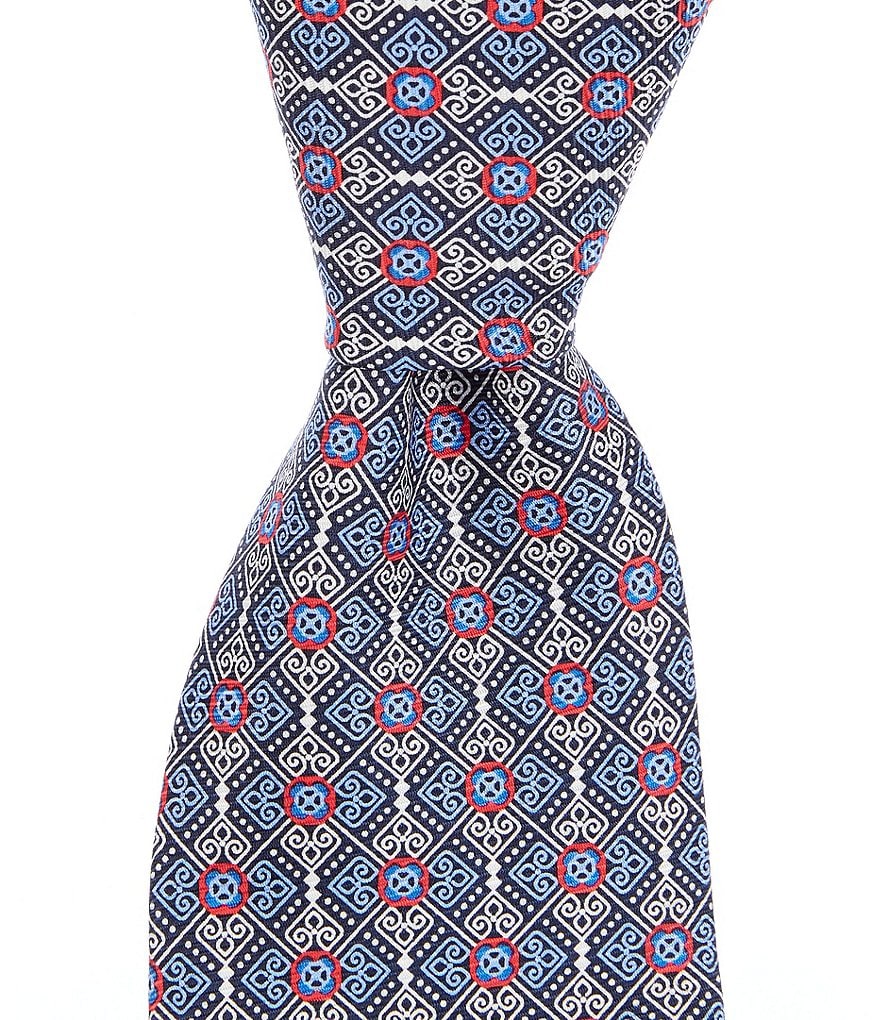 Hart Schaffner Marx Newport Medallion Print Traditional 3 1/4#double; Silk Tie