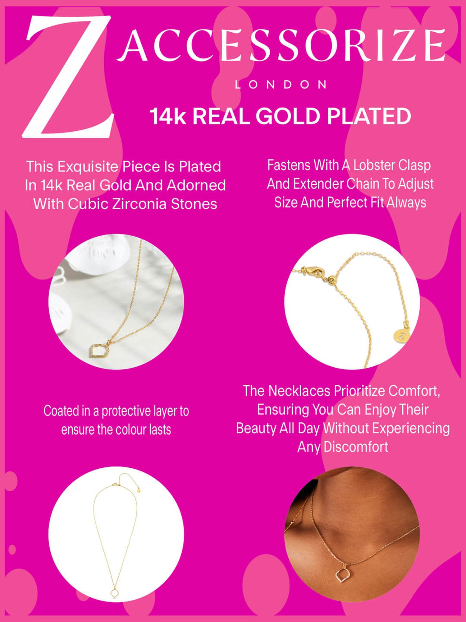 Accessorize London Z Real Gold-plated CZ Pendant Necklace for Women