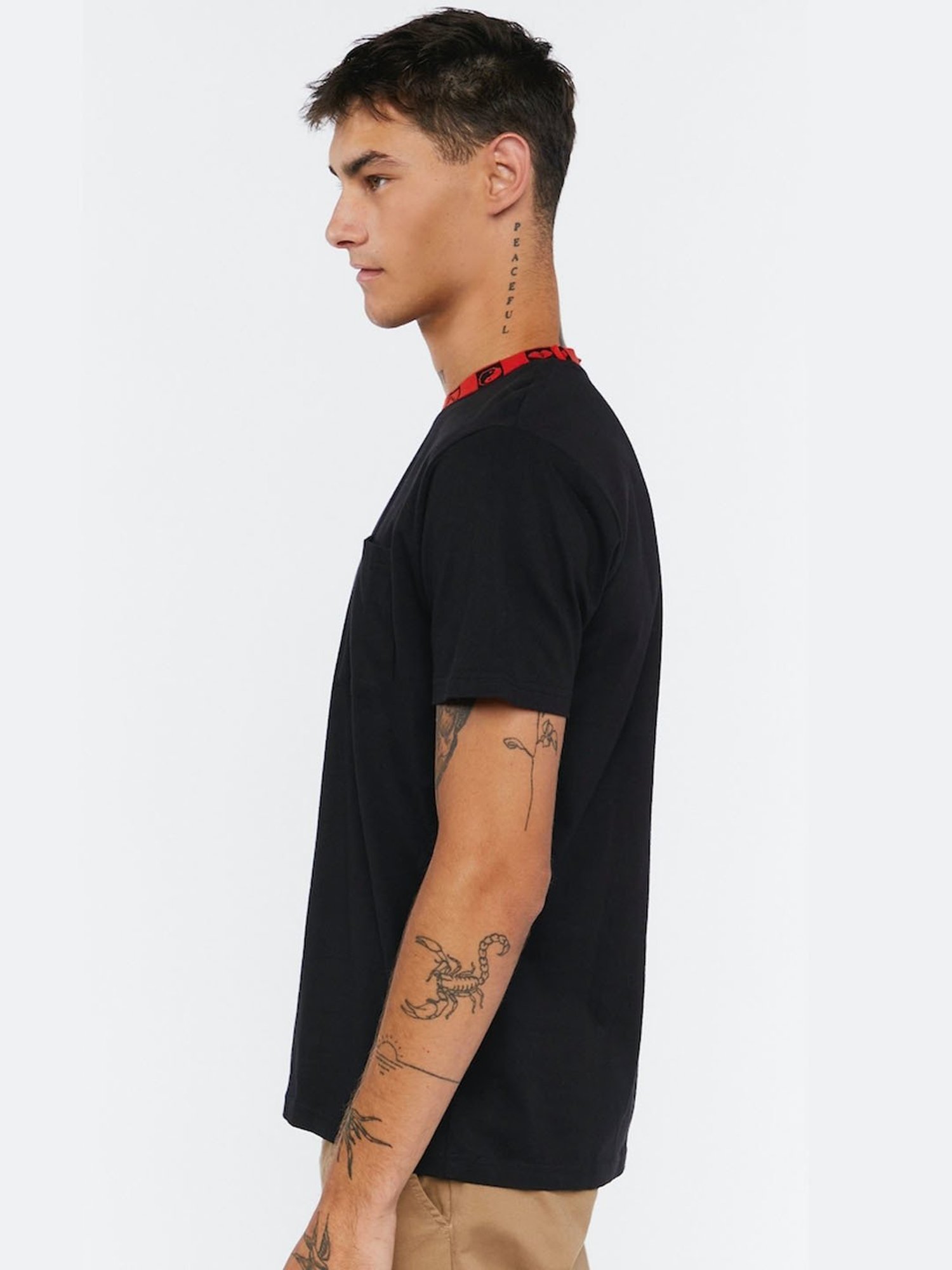 Forever21 Black Cotton Regular Fit Self Pattern T-Shirt