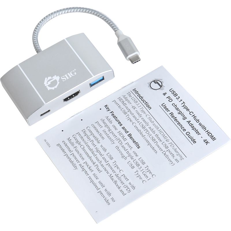 SIIG USB 3.1 Type-C Hub with HDMI & PD Charging Adapter - 4K Ready - for Notebook/Desktop PC - USB Type C - 4 x USB Ports - HDMI - Wired