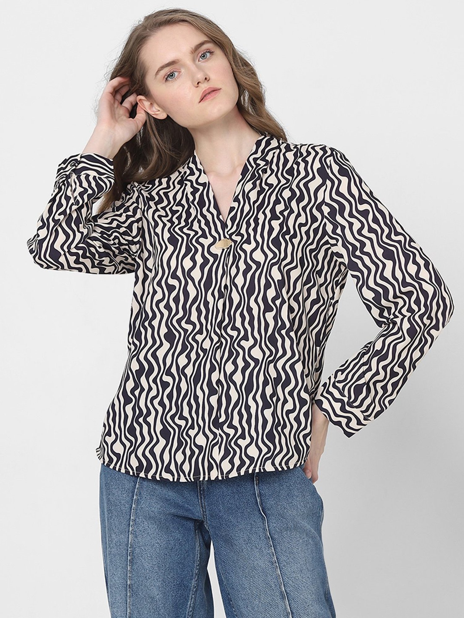 Vero Moda Black & Beige Printed Top