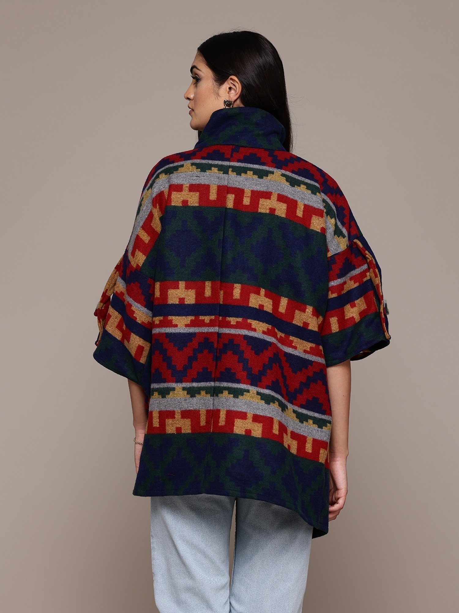 aarke Ritu Kumar Blue Multi Poly Blend Abstract Shrug