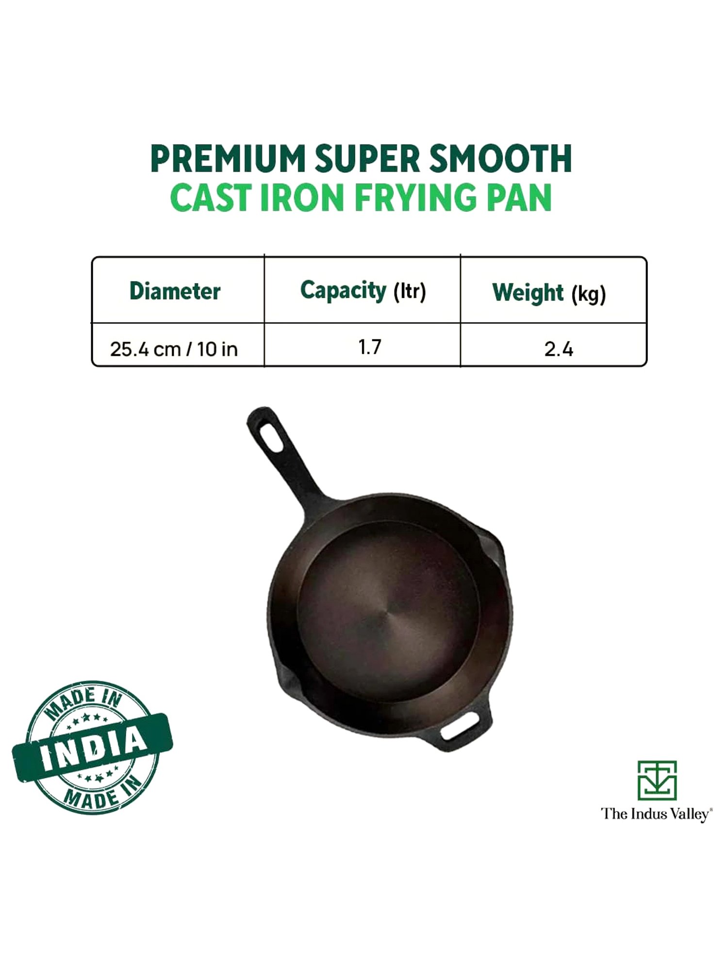 The Indus Valley Black Cast Iron Fry Pan with Iron Tadka Pan (25.4cm, 1.7L)