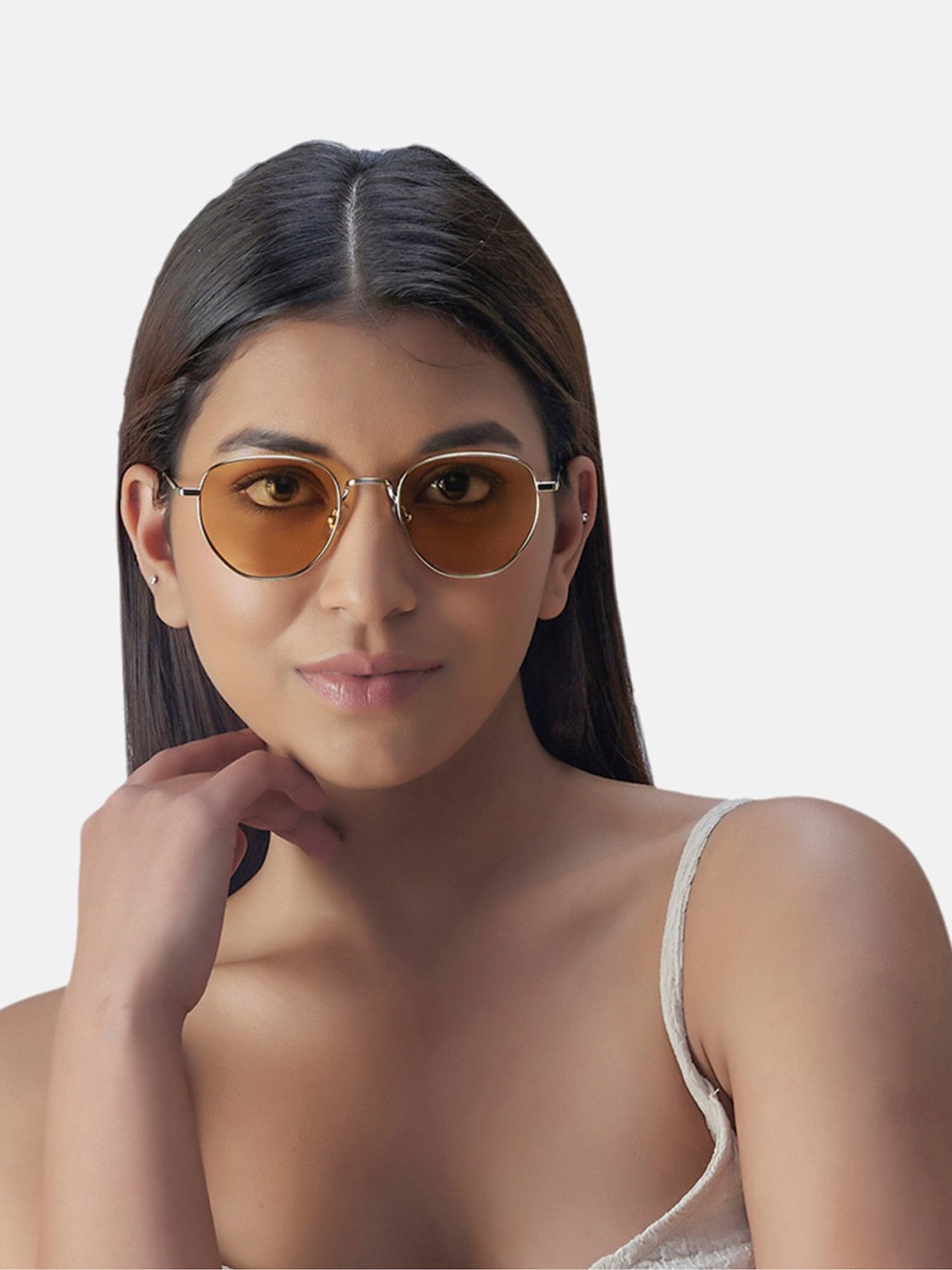 Shisen Fox Fuji Dark Gold-Amber Round Unisex UV Protection Sunglasses -50 mm