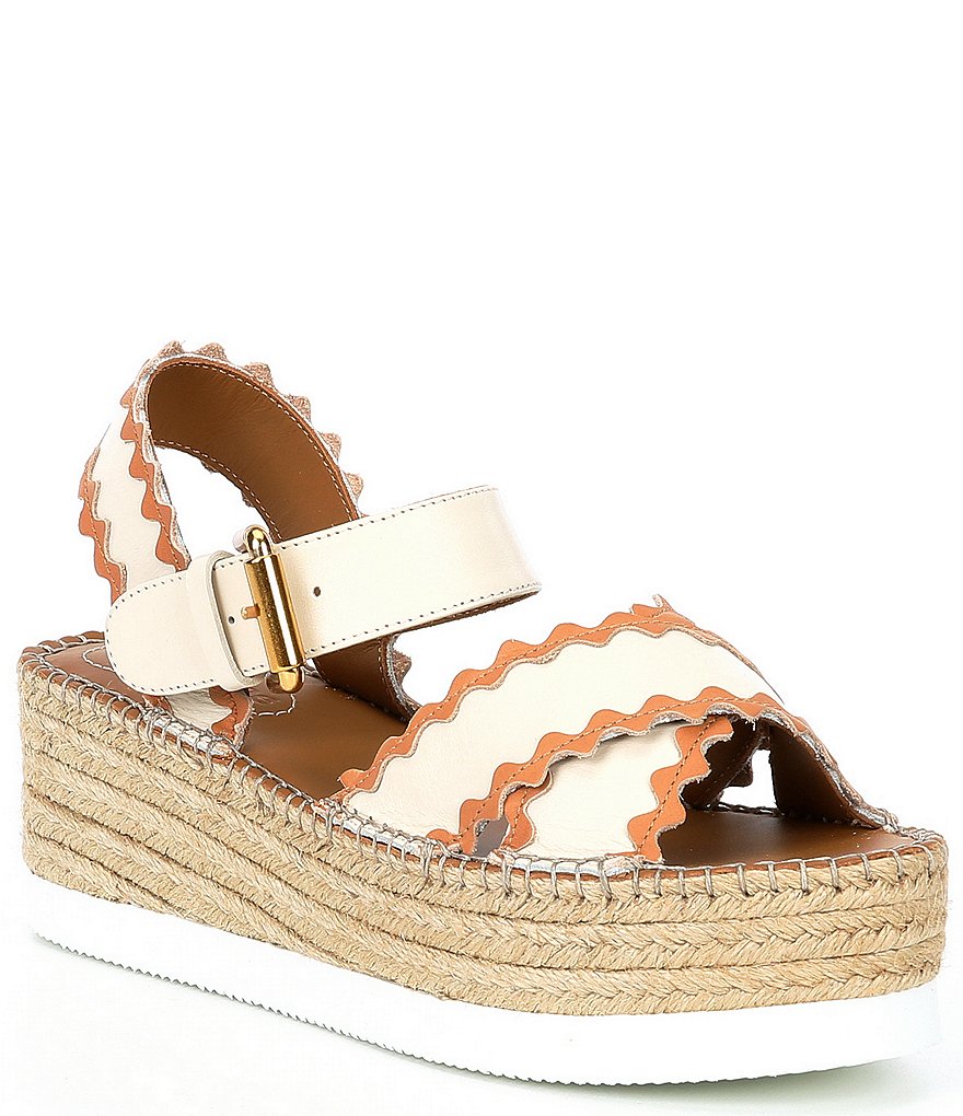 See By Chloe Glyn Leather Platform Espadrille Wedges