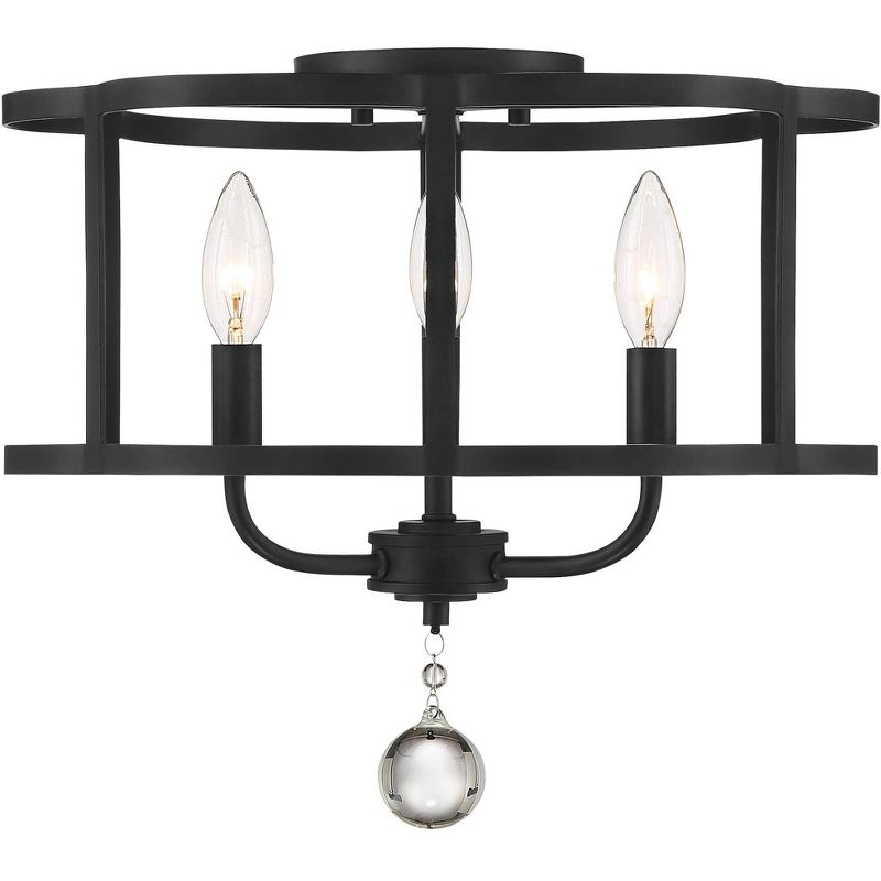 Barnes and Ivy Modern Ceiling Light Flush Mount Fixture Black 15" Wide 3-Light Open Scalloped Frame Bedroom Kitchen Living Room