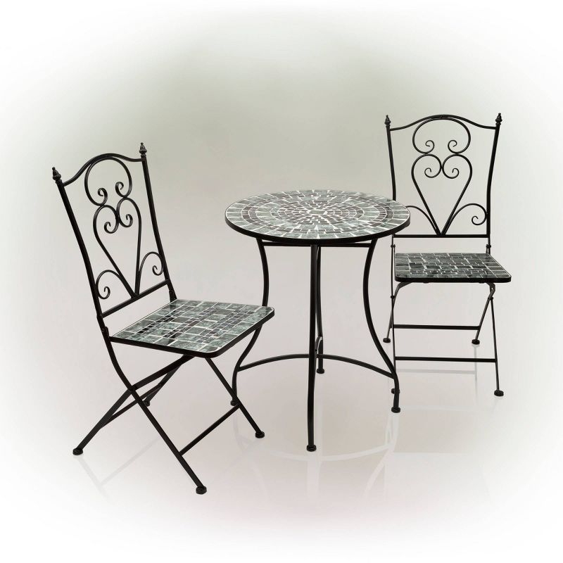 Marbled Glass Mosaic Bistro Set & Two Foldable  Chairs - Alpine Corporation