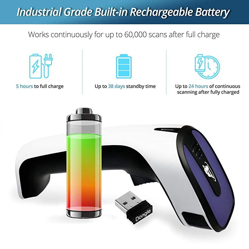 Portable Wireless Bluetooth Barcode Scanner: 3-in-1 Hand Scanners - Cordless, Rechargeable 1D and 2D Scan Gun for Inventory Management - Wireless, Handheld, USB Bar Code/QR Code Reader