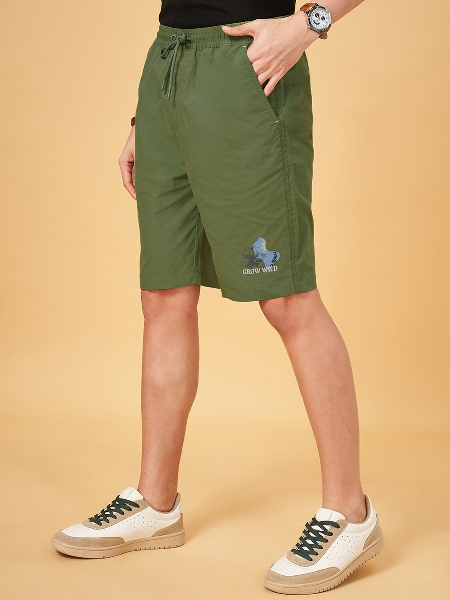 Urban Ranger by Pantaloons Forest Green Cotton Regular Fit Shorts