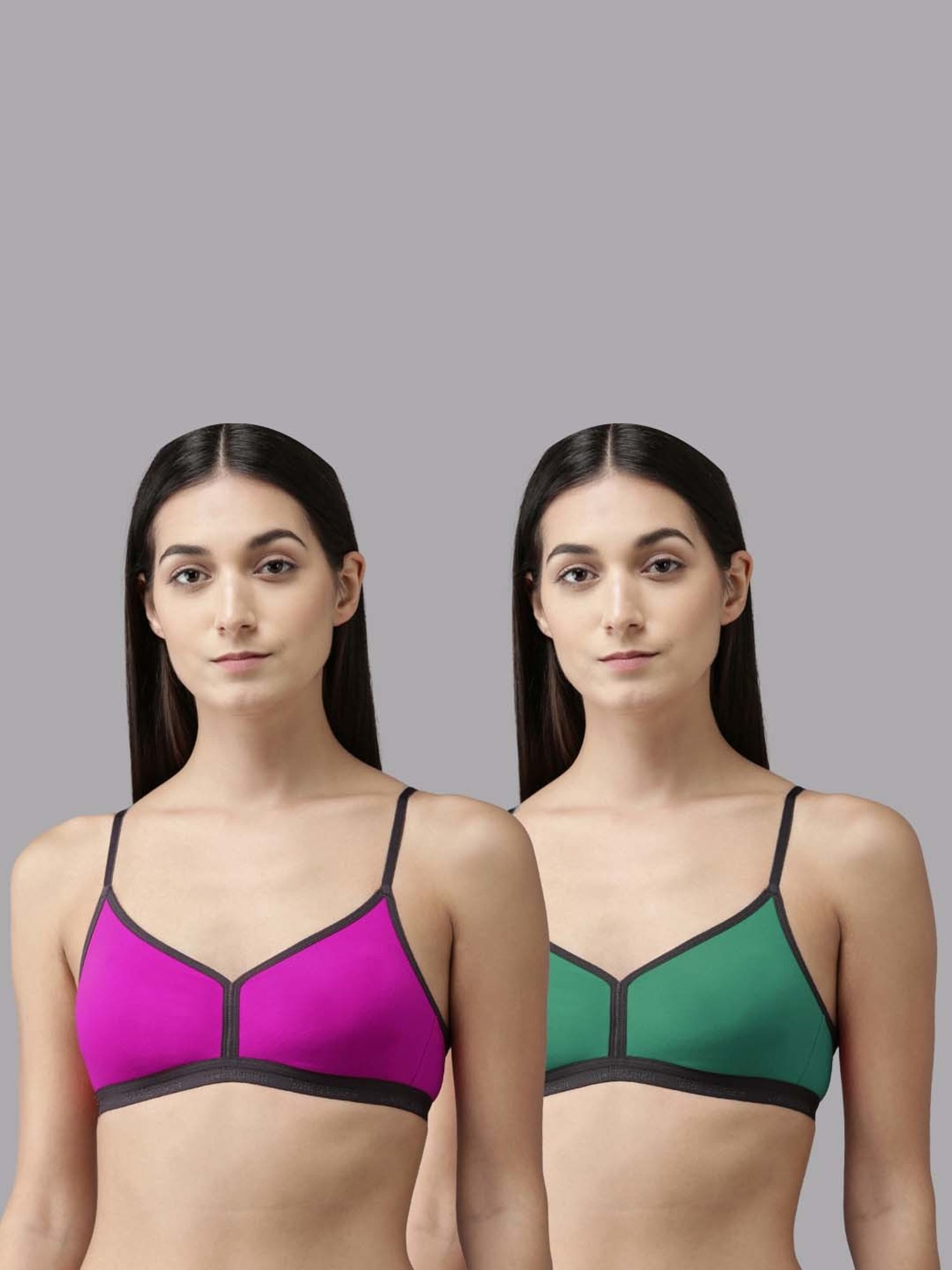 AROUSY Purple & Green Cotton T-Shirt Bra - Pack Of 2