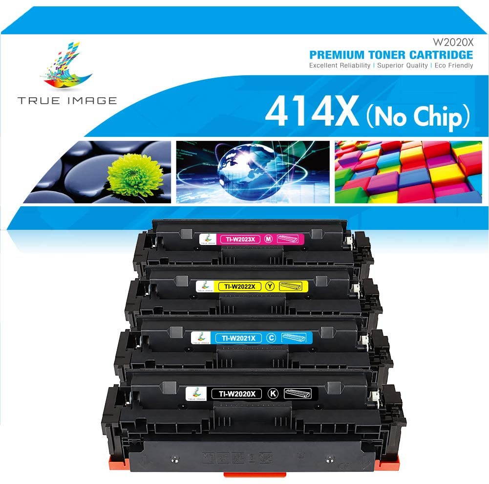 True Image Compatible Toner Cartridge Replacement for HP 414X W2020X 414A W2020A Laserjet Pro MFP M479fdw M479fdn M454dw M454dn M454 M479 Printer Ink No Chip (Black Cyan Yellow Magenta, 4-Pack)