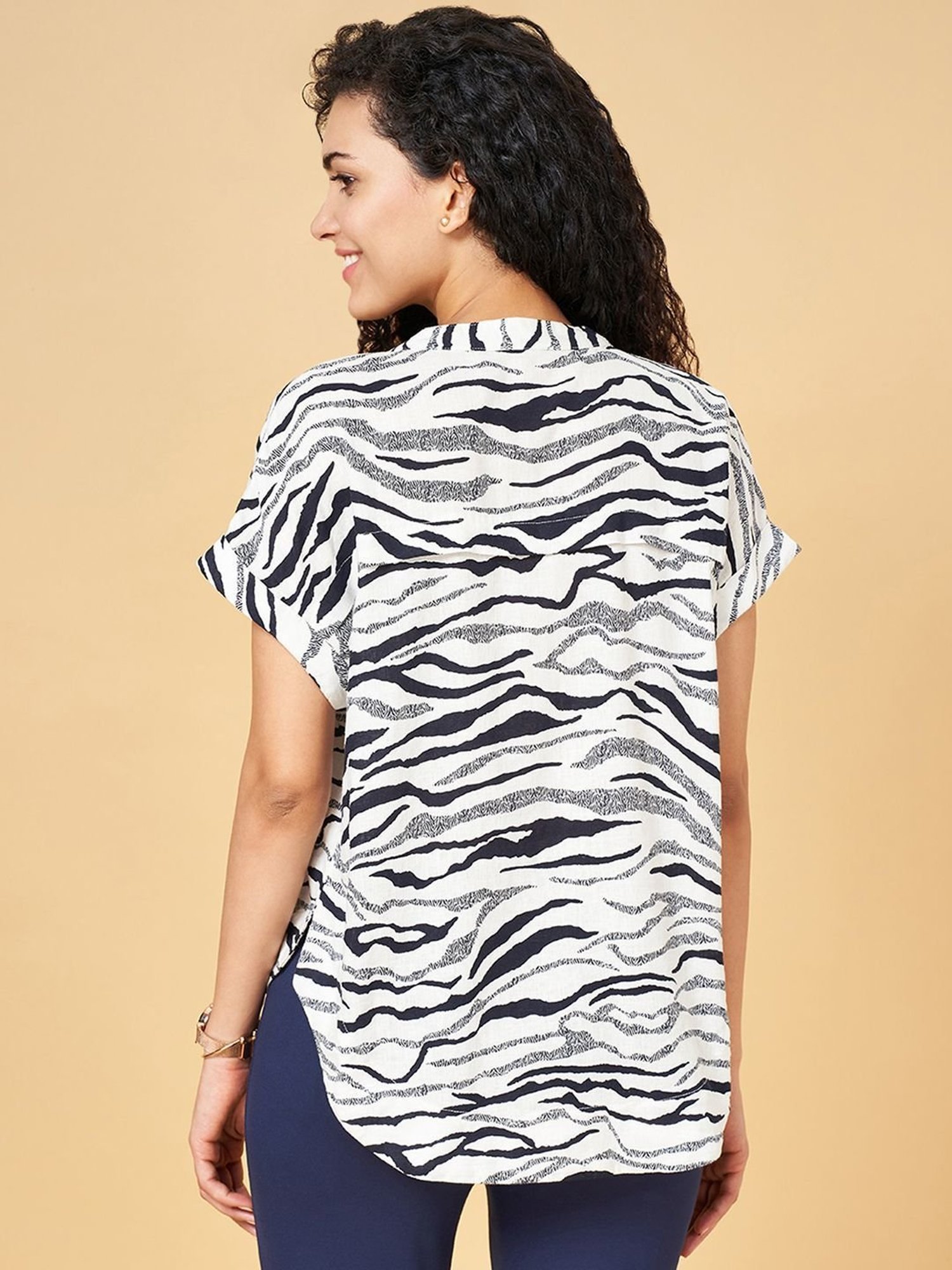 Annabelle by Pantaloons White & Navy Linen Printed Top