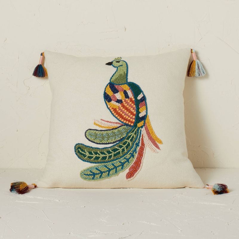 Beaded Bird Textured Square Throw Pillow - Opalhouse™ designed with Jungalow™